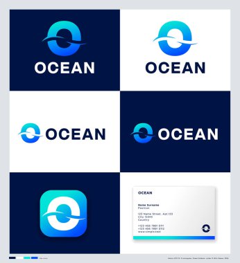 Okyanus Simgesi. Dalgalı O harfi. Şirket tarzı, kimlik. Renkler ve uygulama simgesi kullanılıyor. 