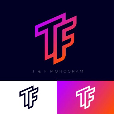 T ve F logosu. Düz harfler T ve F, perspektifi taklit eden monogram.