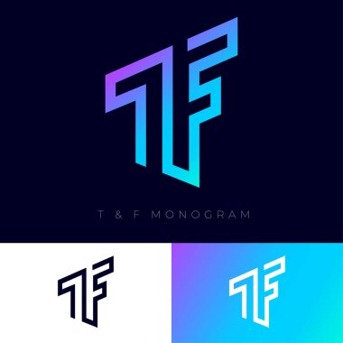 T ve F logosu. Düz harfler T ve F, perspektifi taklit eden monogram.