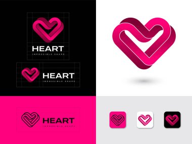 Kalp ikonu, aşkın sembolü. İmkansız formlar birbirine dolanmış elementlerden oluşur. Kimlik, kurumsal biçim, düğmeye bas.