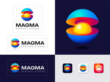 Magma logo. Planet symbol. Hot magma inside planet. Brand identity, use of colors and app icons. clipart