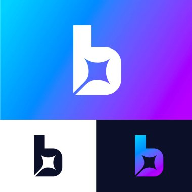 B harfi. Starlı basit şekil monogramı. İş, İnternet, çevrimiçi dükkan, inşaat, etiket veya ambalaj için monogram.
