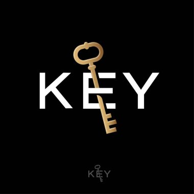 Anahtar harfleri. Yazı, eski bir altın anahtarla birbirine dolanmış. Ticari işler, gayrimenkul, web uygulaması, şirket güvenliği, veri koruması için zarif harfler.