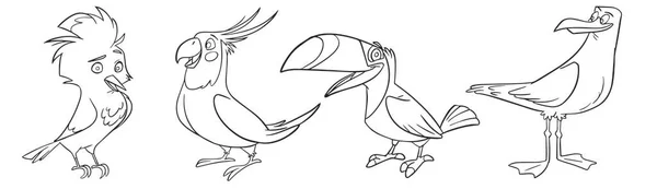 Vector Set Cartoon Style Birds Animal Character Illustration Children Hand — Stock Vector