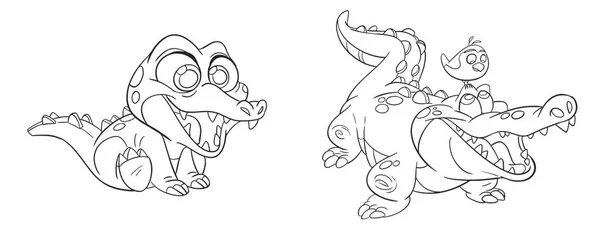Conjunto Desenhos Animados Crocodilo Bonito Desenho Para Colorir Ícone Vetor —  Vetores de Stock