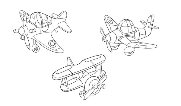 Śmieszne Cute Set Samolot Arkusza Jest Latający Niebie Ilustracja Wektora — Wektor stockowy