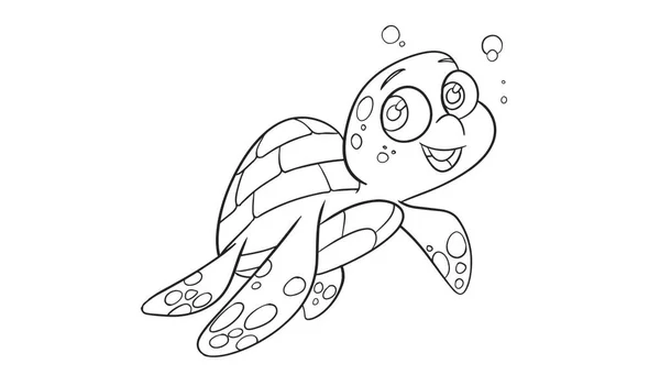 Illustration Little Cartoon Turtle Cute Baby Sea Turtle Smiles Coloring — Stock Vector