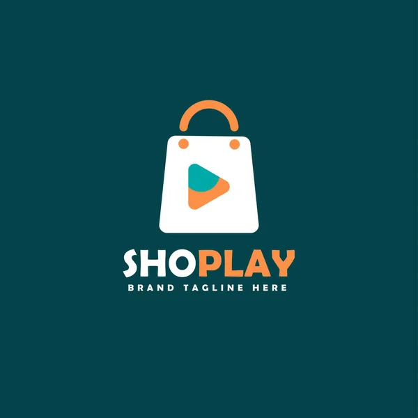 Shop Play Простий Дизайн Логотипу Елементом Торгової Сумки Грою Або — стоковий вектор
