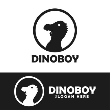 Dino Boy basit logo tasarım şablonu, dinazor kostümü giyen bir çocuk karakterli modern logo tasarımı konsepti, oyun markaları, oyuncak logoları ve şirket logoları için uygun..