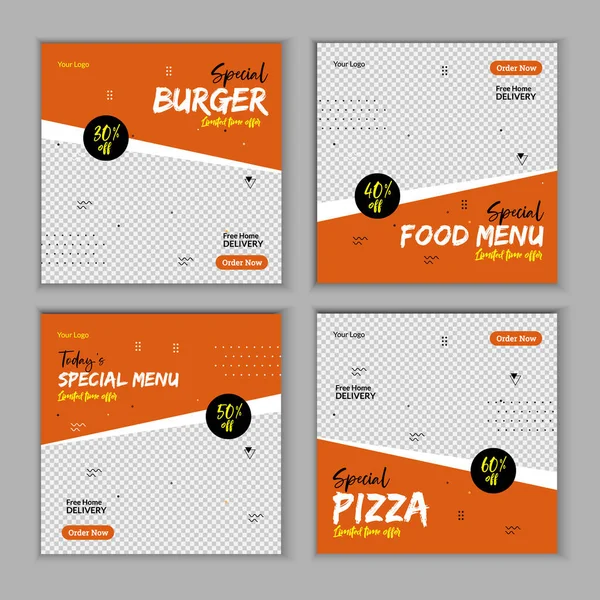 stock vector Special food menu social media post banner design. Suitable for Social Media Post banner. Pizza, burger, chicken and delicious food business online promotion.