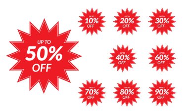 İndirim etiketi, kırmızı bg ile promosyon etiketi tasarımı.