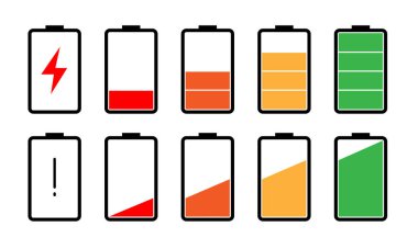 pil simgesi seti, renkli yük seviyesi göstergesi.