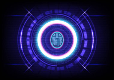 Parmak izi tarama güvenliğine sahip yüksek teknoloji daire arka planı geleceğin teknolojisidir..