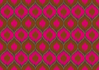 Kahverengi ve pembe örgü kumaş desenleri üst üste konur ve iplikle dokumak gibi çizgilerle yan yana dizilir. Kahverengi arkaplanda