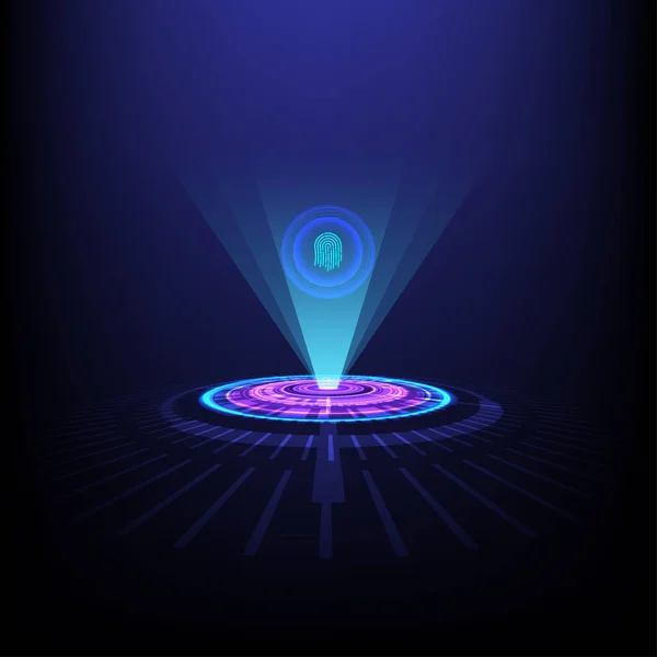 Holografický Kruh Promítá Otisky Prstů Jasného Paprsku Světla Pro Budoucí — Stockový vektor