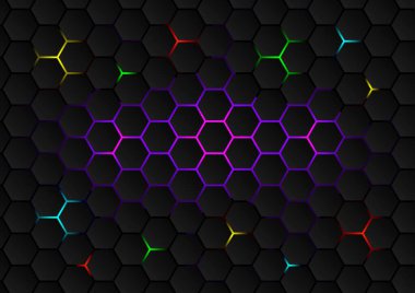 Altıgenler bal peteği gibi dizilmiş. Arkaplanda birçok renk parlıyor.