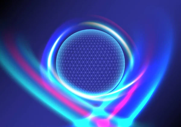 Zářící Globus Kruhu Modré Tech Pozadí Vícebarevné Jasné Laserem Zakřivené — Stockový vektor