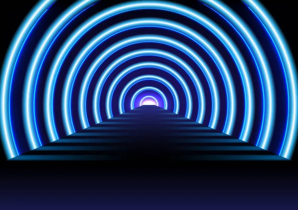Tecnologia Abstrata Fundo Túnel Brilho Azul Perspectivas Estradas Com Linhas — Vetor de Stock