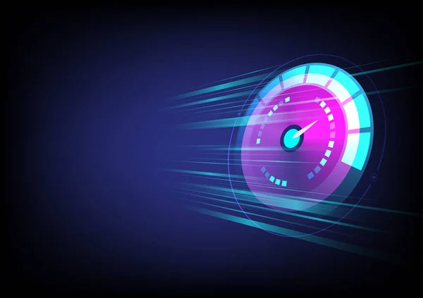 要旨背景技術の視点円青と黒のグラデーションの背景に青い移動光の線を持つピンクの速度計 — ストックベクタ