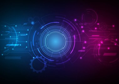Soyut Hi-Tech Tech Circles Electronic Circuit Destern. Cog kırmızı ve mavi ışık gradyan arkaplan ile geometrik öge