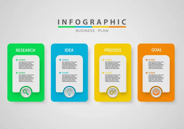 Infographie Étapes Vers Une Planification Entreprise Réussie Carrés Multicolores Avec — Image vectorielle