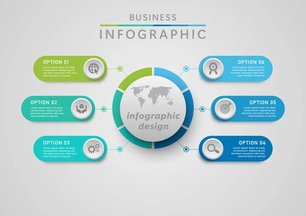 Minimal Infographie Business Planning Six Options Cercle Carte Monde Carrés Illustration De Stock