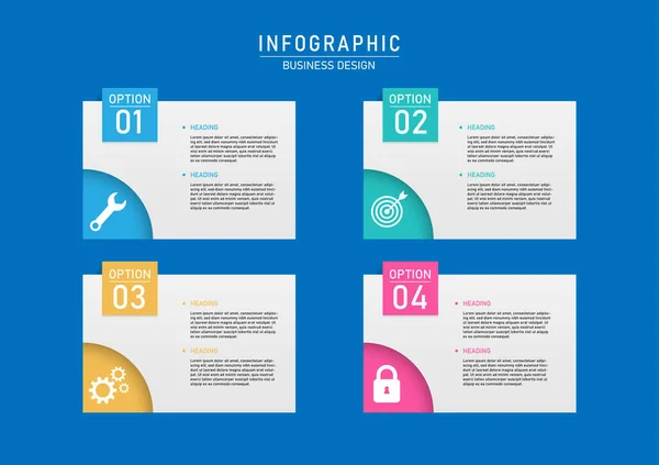 Infographie Entreprise Options Carrés Icônes Multicolores Diverses Formes Sur Les — Image vectorielle