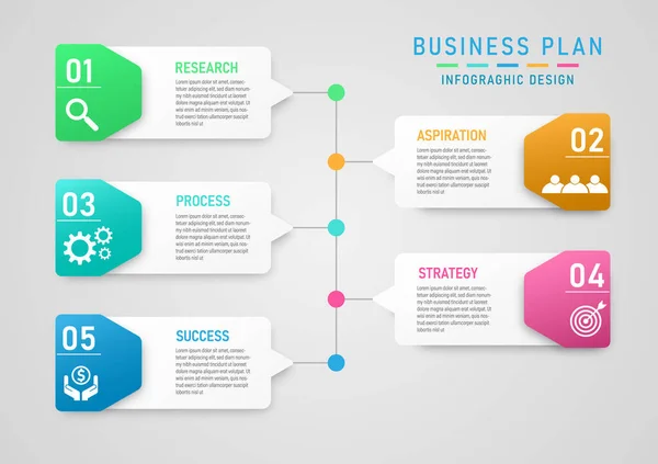 Infographie Stratégie Planification Entreprise Croissance Réussite Des Carrés Multicolores Lumineux — Image vectorielle