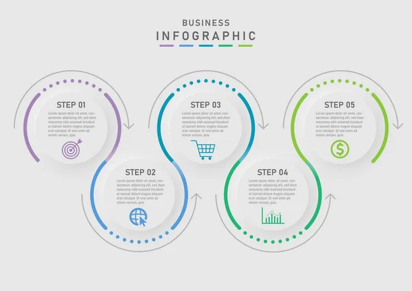 Schritt Modern Business Plan Infographic Template Einfache Kreis Klare Linien — Stockvektor