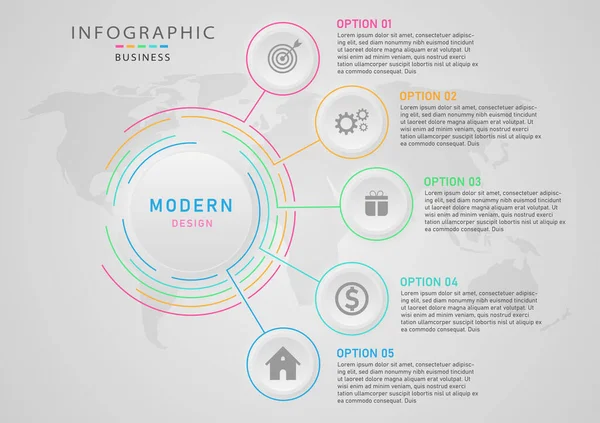Bouton Infographique Moderne Cercle Avec Contours Multicolores Icônes Fond Dégradé Vecteurs De Stock Libres De Droits