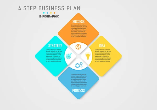 Moderne Infografik Vorlage Einfache Vier Schritte Businessplan Helle Bunte Quadrat — Stockvektor