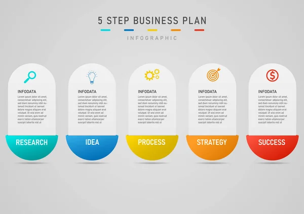 Zeitachse Infografik Vorlage Schritte Businessplan Erfolg Abgerundet Quadratische Form Kapsel — Stockvektor