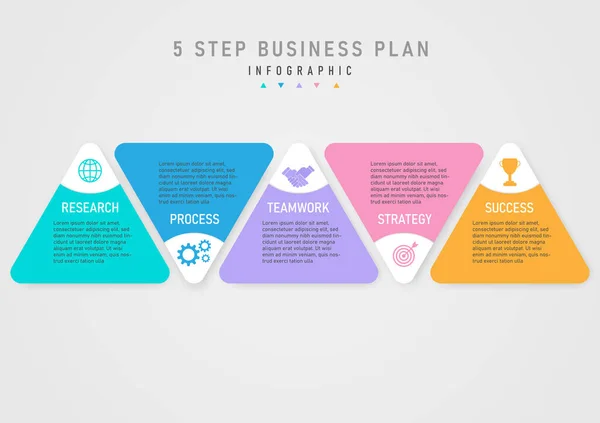 Einfache Infografik Vorlage Schritte Businessplan Erfolg Dreieckig Mehrfarbige Saubere Pastell — Stockvektor