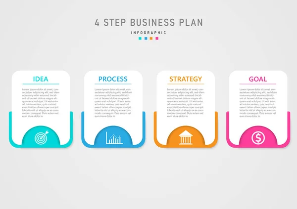 Modelo Infográfico Simples Etapas Planejamento Negócios Para Sucesso Quadrados Multicoloridos Ilustração De Stock