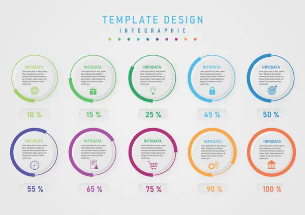 Infographic Template Percent Circles Divided Multi Colored Sections Σύμφωνα Τους — Διανυσματικό Αρχείο