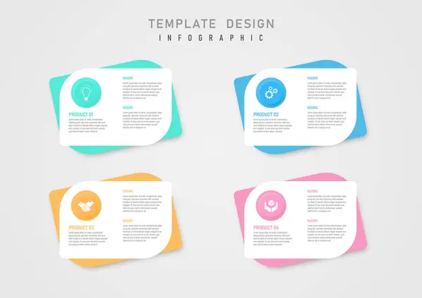 Infographic Template Business Simple Pastel Multi Color Squares Αριστερό Κουμπί — Διανυσματικό Αρχείο