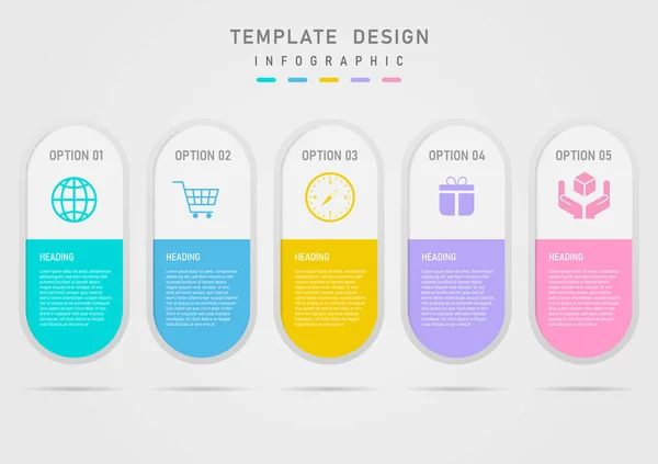 Infographic Obchodní Možnosti Šablony Design Zaoblené Kapsle Multi Color Pastel — Stockový vektor