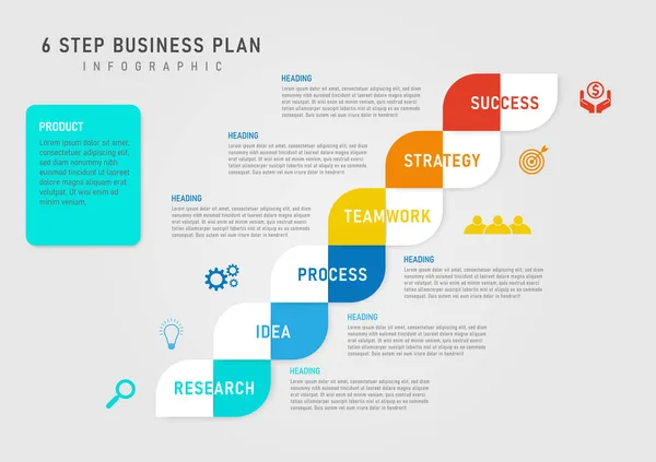 Infographie Modèle Étapes Succès Business Planning Multicolore Carrés Lettres Dans — Image vectorielle