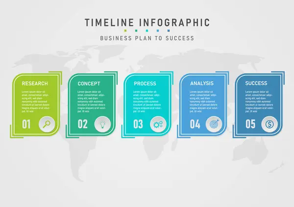 Schritt Infografik Vorlage Business Management Mehrfarbige Akute Quadrate Weißer Buchstabe — Stockvektor