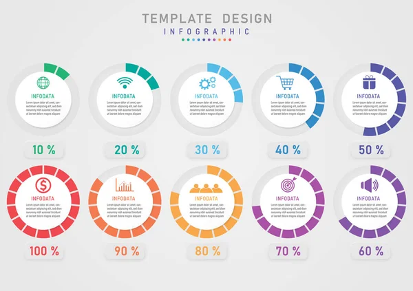 Cercle Modèle Infographique Divisé Sections Multicolores Bouton Dessous Nombre Pourcentage — Image vectorielle