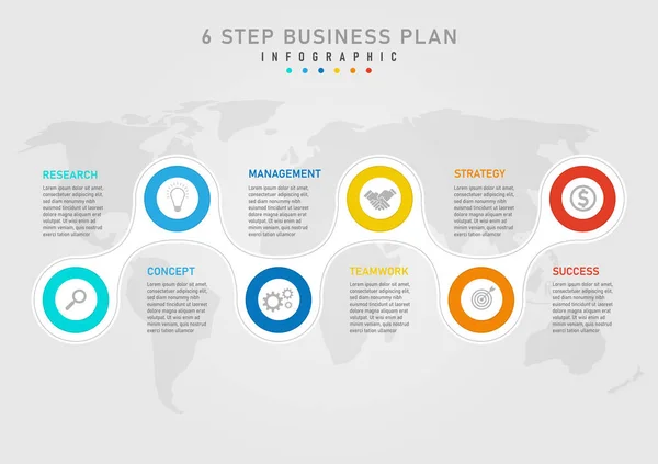 Infografik Schritte Businessplan Zum Erfolg Vorlage Mehrfarbige Kreise Und Weißen — Stockvektor