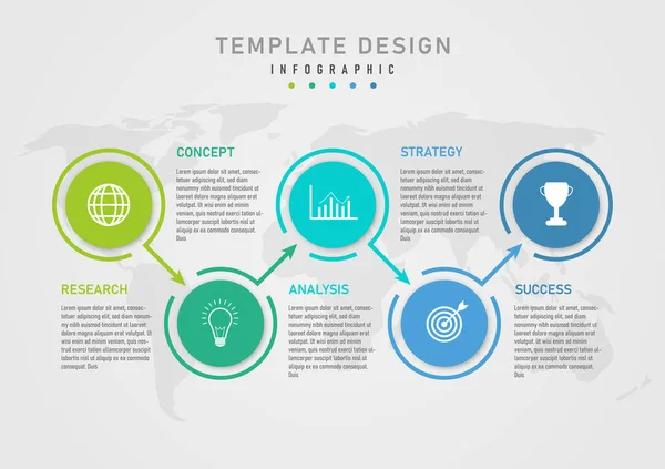 Infographic Template Step Business Plan Πολύχρωμοι Κύκλοι Λευκά Εικονίδια Πάνω — Διανυσματικό Αρχείο