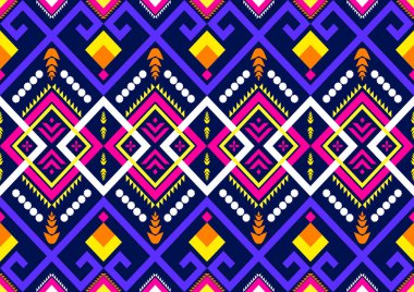 Kusursuz kumaş deseni. Arka plan, karpat, duvar kağıdı, giysi, batik, boşluk, illüstrasyon, nakış tarzı için çok renkli geometrik şekiller..