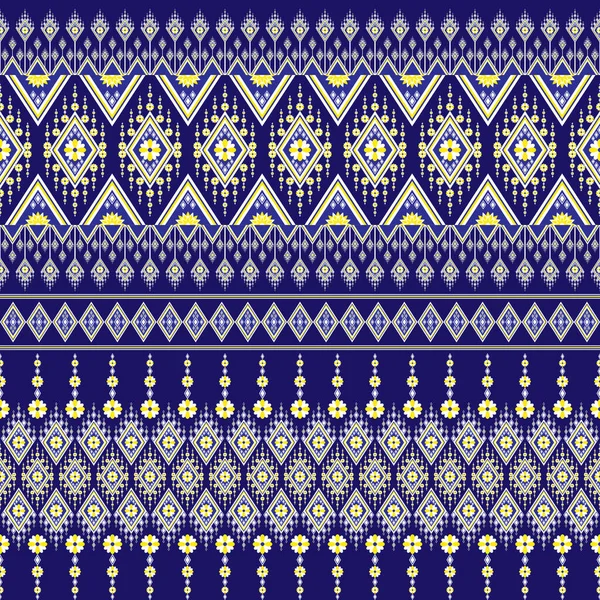 Dijital tekstil geometrik kumaş deseni. Soyut etnik motif. Mavi arka planda geleneksel çiçek deseni. Giysi, giysi, tekstil, kumaş çantası, halı, ipek, atkı, dekoratif için tasarlanmış.