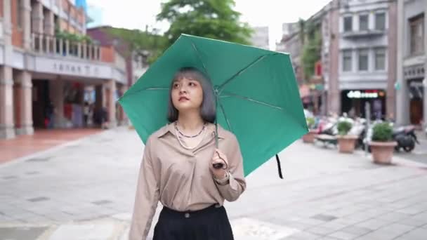 타이베이의 전통적인 거리에 우산으로 — 비디오