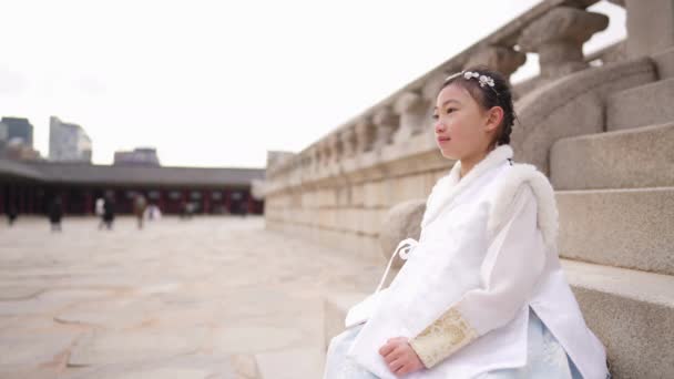 Videoclip Mișcare Lentă Unei Fete Coreene Purtând Chimachogori Palatul Gyeongbok — Videoclip de stoc
