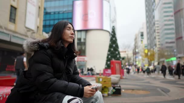 Myeong Dong Seul Güney Kore Nin Soğuk Kışında Yaşlarda Uzun — Stok video
