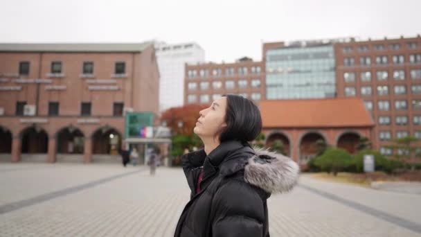 Vídeo Câmera Lenta Homem Coreano Cabelos Longos Seus Anos Visitando — Vídeo de Stock