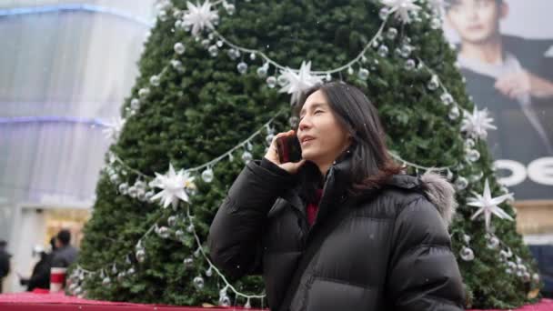 Myeong Dong Seul Güney Kore Soğuk Bir Kış Gününde Yaşlarda — Stok video