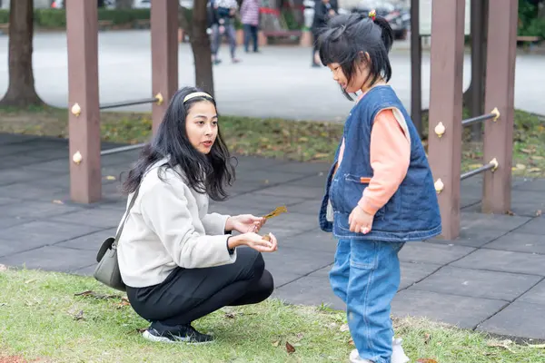 Tayvan 'ın Taipei şehrinde Datong Bölgesi' nde büyük bir parkta oynayan çocuklar ve aileler.